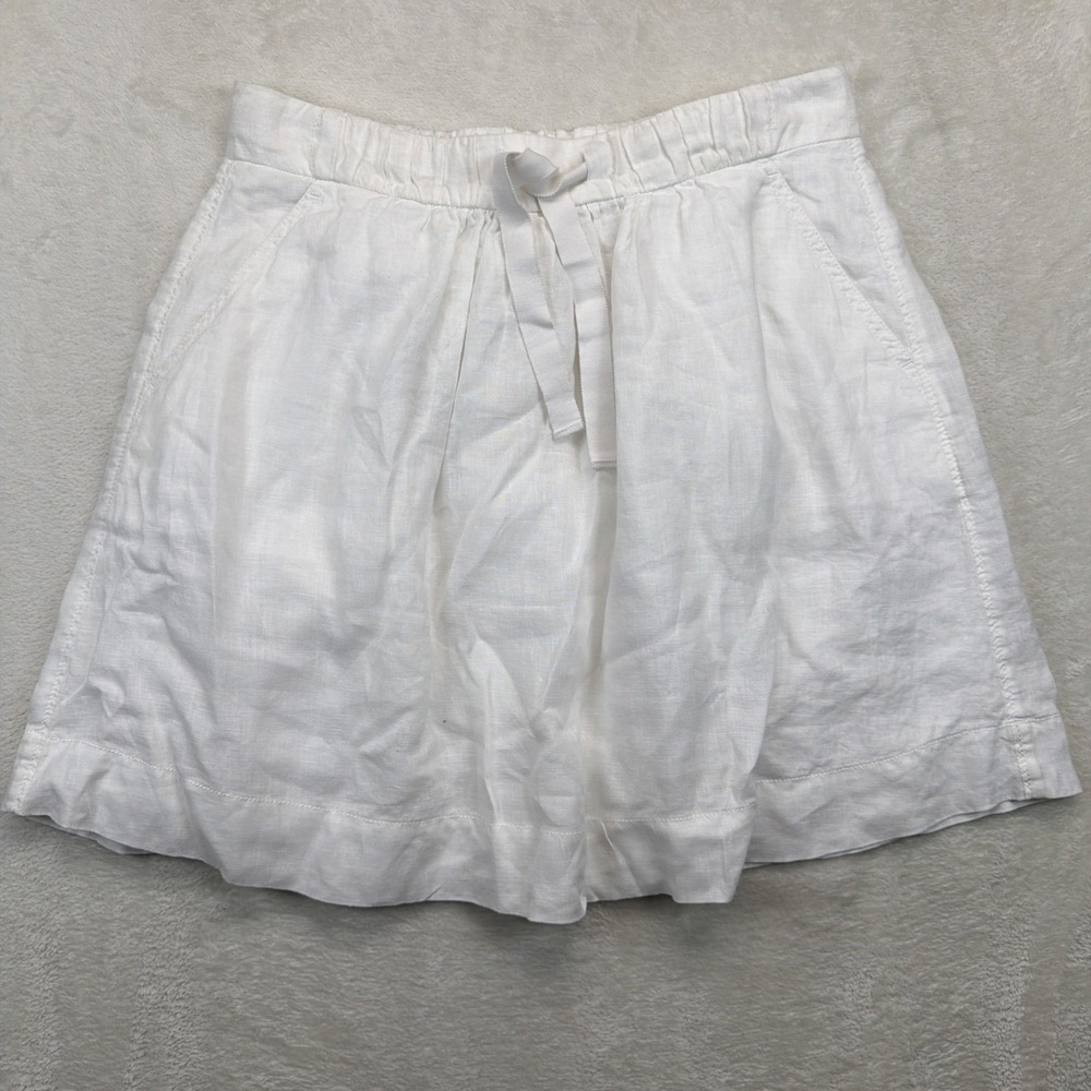 J.Crew Linen Mini Skirt Women's 4 White Lined Pull On Casual Summer‎ Beach